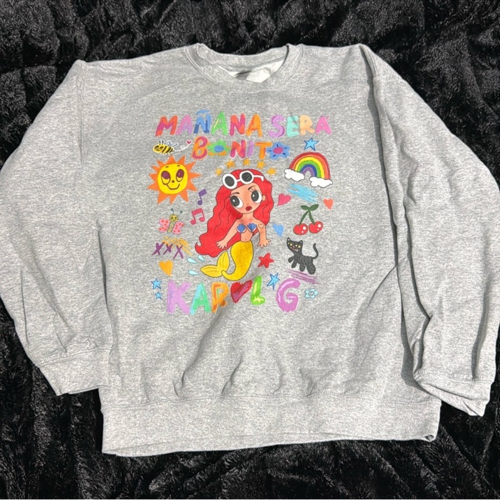 Mañana Será Bonito Gray Sweatshirt with Colorful Cartoon Print